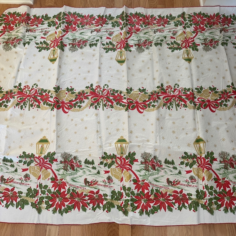 Vintage Festive Holiday Plastic Tablecloth Winter Design